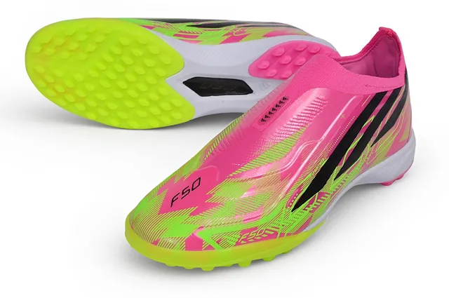 Adidas وردي أخضر ربطة عنق من النوع الجورب تغطية الإطار الصناعي عشب أحذية كرة القدم 14