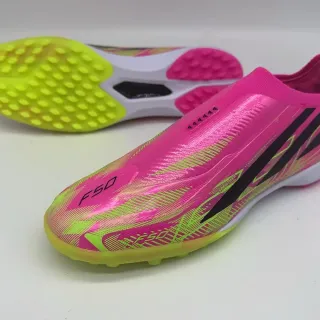 Adidas Pink Yellow Sock-Fit Collar Molded Stud Outsole Turf Soccer Shoes