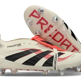 Adidas Predator Beige Black Low-Cut Molded Upper Ribbed Forefoot Cage Firm-Ground Soccer Shoes