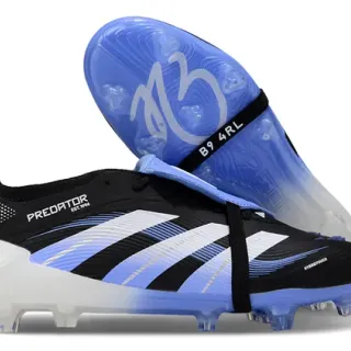 Adidas Predator Black Blue Laceless Strap Closure Gradient Outsole Firm-Ground Soccer Shoes