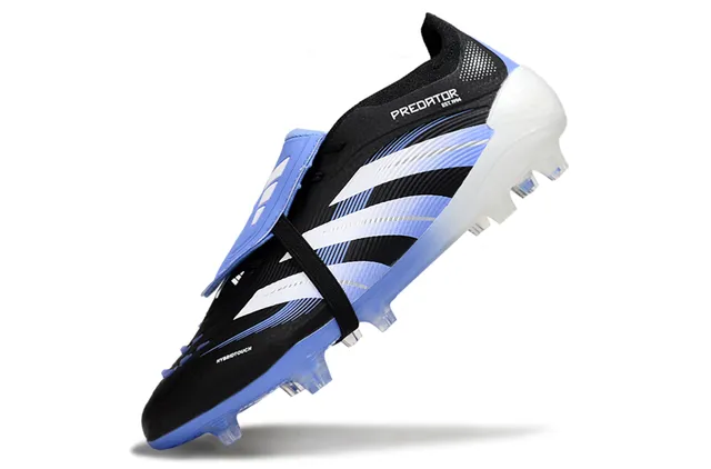 Adidas Predator Black Blue Laceless Strap Closure Gradient Outsole Firm-Ground Soccer Shoes 3