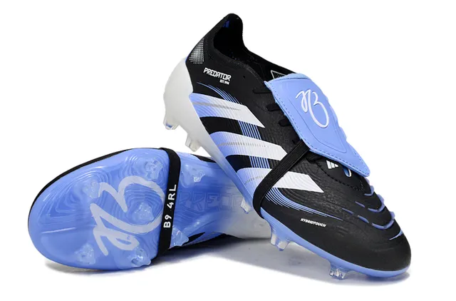 Adidas Predator Black Blue Laceless Strap Closure Gradient Outsole Firm-Ground Soccer Shoes 4