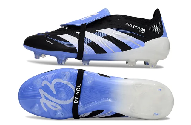 Adidas Predator Black Blue Laceless Strap Closure Gradient Outsole Firm-Ground Soccer Shoes 6