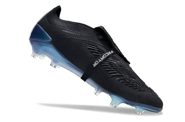 Adidas Predator Preto Azul Sem Cadarços Fecho de Cinta Texturizado Prata-Cinza Overlays Ground Firm Sapatos de Futebol 2
