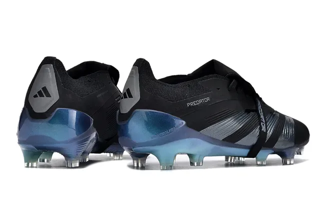 Adidas Predator Preto Azul Sem Cadarços Fecho de Cinta Texturizado Prata-Cinza Overlays Ground Firm Sapatos de Futebol 5
