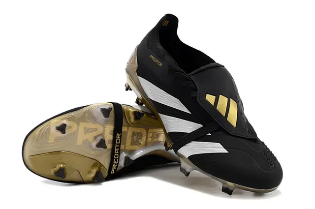 Adidas Predator Black Gold Low-Cut Molded FG Studs Sapatos de Futebol Terra Firme 4