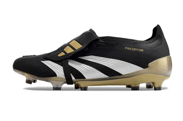 Adidas Predator Black Gold Low-Cut Molded FG Studs Sapatos de Futebol Terra Firme 7