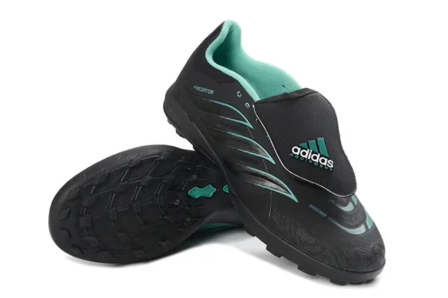 Adidas Predator Preto Verde Low-Cut Sintético Superior Studs Moldados Turf Sapatos de Futebol 13