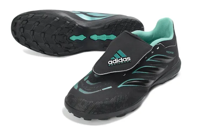 Adidas Predator Preto Verde Low-Cut Sintético Superior Studs Moldados Turf Sapatos de Futebol 14