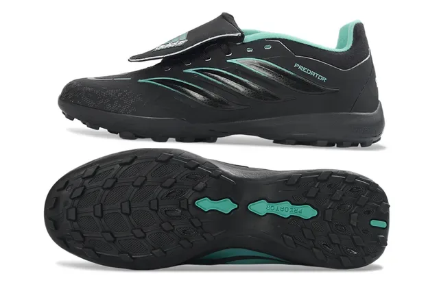 Adidas Predator Preto Verde Low-Cut Sintético Superior Studs Moldados Turf Sapatos de Futebol 16
