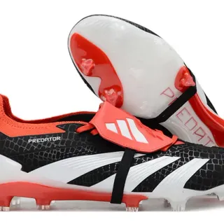 Adidas Predator Black Orange Laceless Strap Closure Textured Scale-Pattern Upper Firm-Ground Soccer Shoes
