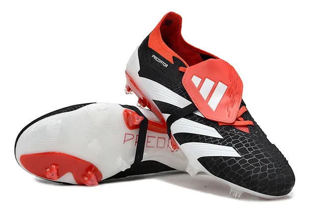 Adidas Predator Black Orange Laceless Strap Closure Textured Scale-Pattern Upper Firm-Ground Soccer Shoes 4