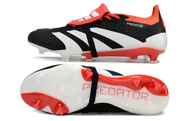 Adidas Predator Black Orange Laceless Strap Closure Textured Scale-Pattern Upper Firm-Ground Soccer Shoes 6