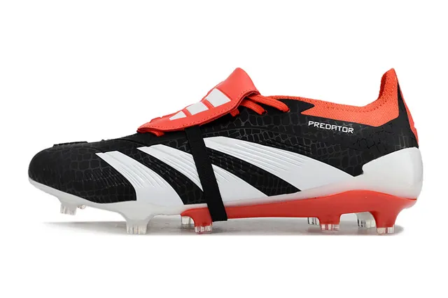 Adidas Predator Black Orange Laceless Strap Closure Textured Scale-Pattern Upper Firm-Ground Soccer Shoes 7