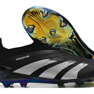 Adidas Predator Black Silver Low-Cut Sock-Fit Upper Iridescent Holographic Soleplate Firm-Ground Soccer Shoes
