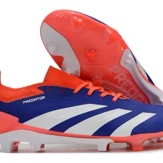 Adidas Predator Blue Orange Low-Cut Sock-Fit Upper Asymmetrical Lace Cover Firm-Ground Soccer Shoes