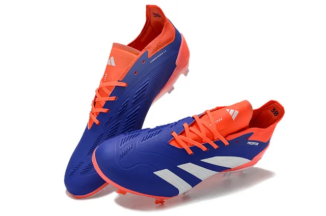 Adidas Predator Blue Orange Low-Cut Sock-Fit Upper Asymmetrical Lace Cover Firm-Ground Soccer Shoes 7