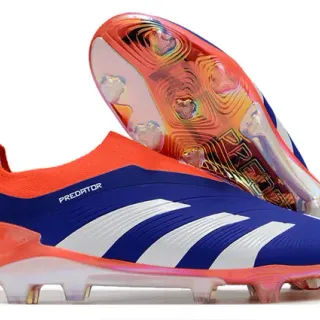 Adidas Predator Blue Orange Sock-Fit Collar Asymmetric Lacing Firm-Ground Soccer Shoes