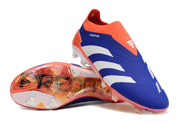 Adidas Predator Blue Orange Sock-Fit Collar Asymmetric Lacing Firm-Ground Soccer Shoes 4
