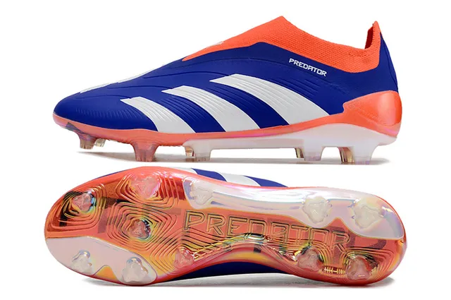Adidas Predator Blue Orange Sock-Fit Collar Asymmetric Lacing Firm-Ground Soccer Shoes 6