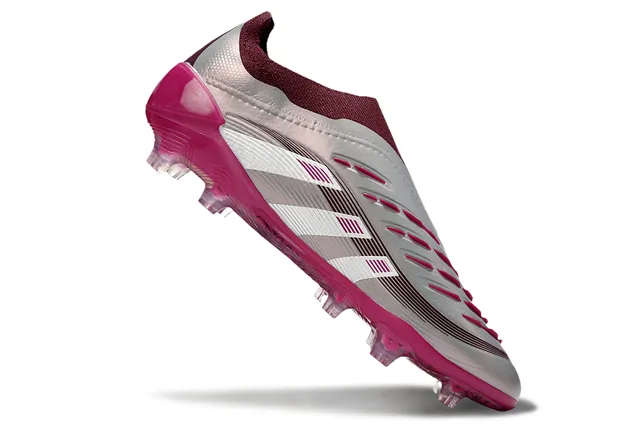 Adidas Predator Burgundy Silver Sock-Fit Collar Striped Cage Overlay Firm-Ground Soccer Shoes 2