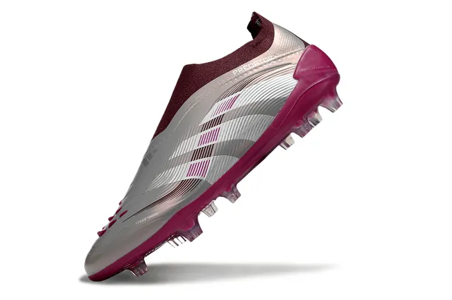 Adidas Predator Burgundy Silver Sock-Fit Collar Striped Cage Overlay Firm-Ground Soccer Shoes 3