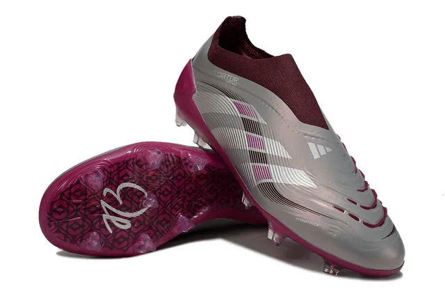 Adidas Predator Burgundy Silver Sock-Fit Collar Striped Cage Overlay Firm-Ground Soccer Shoes 4