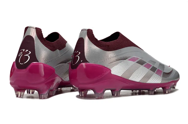 Adidas Predator Burgundy Silver Sock-Fit Collar Striped Cage Overlay Firm-Ground Soccer Shoes 5