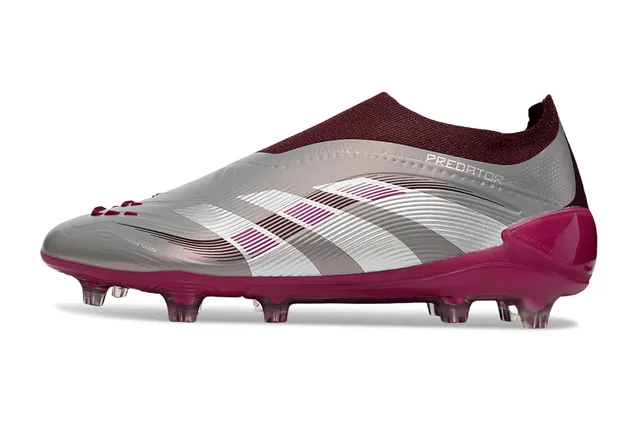 Adidas Predator Burgundy Silver Sock-Fit Collar Striped Cage Overlay Firm-Ground Soccer Shoes 7