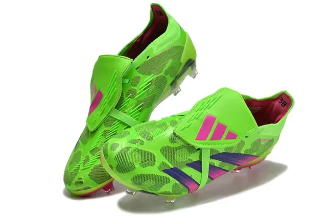 Adidas Predator Verde Rosa Sem Cadarço Fechamento de Alça Upper Sintético Neon Sapatos de Futebol Firm Ground 2