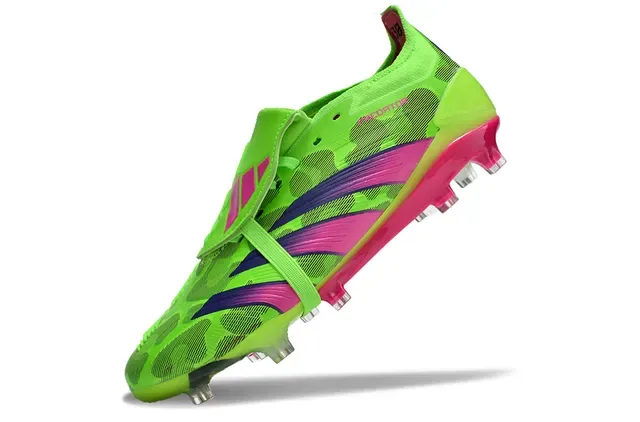 Adidas Predator Verde Rosa Sem Cadarço Fechamento de Alça Upper Sintético Neon Sapatos de Futebol Firm Ground 4