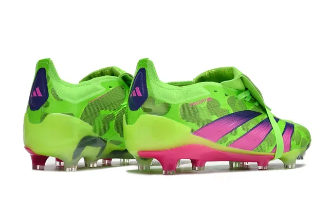Adidas Predator Verde Rosa Sem Cadarço Fechamento de Alça Upper Sintético Neon Sapatos de Futebol Firm Ground 6