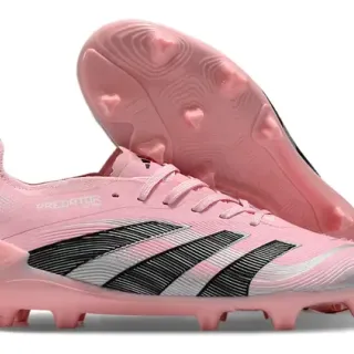 Adidas Predator पिंक ब्लैक लो-कट फुटबॉल बूट असममित लेसिंग फर्म-ग्राउंड सॉकर जूते