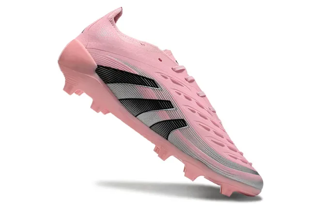 Adidas Predator Chaussures de football à tige basse rose noir lacets asymétriques terrain ferme 2