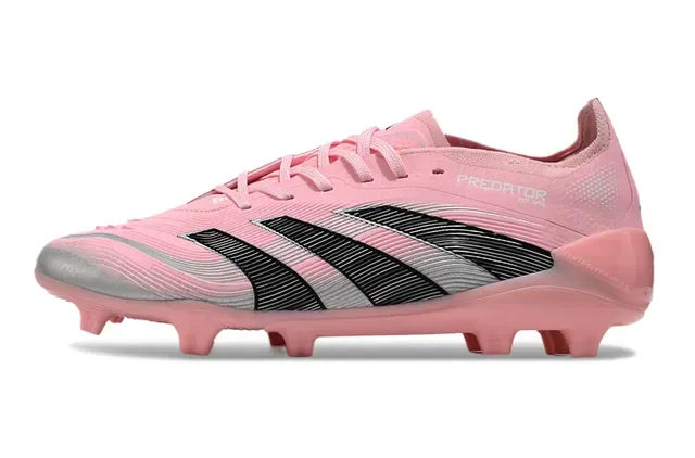 Adidas Predator Chaussures de football à tige basse rose noir lacets asymétriques terrain ferme 3