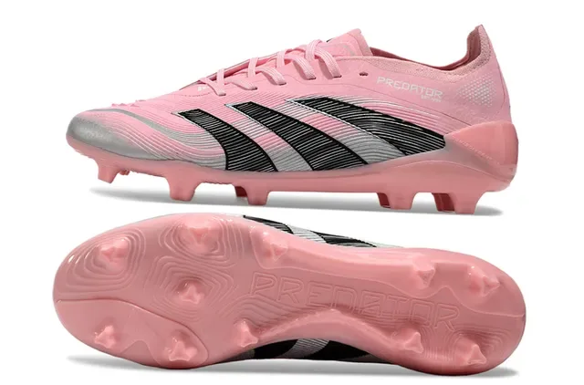 Adidas Predator Chaussures de football à tige basse rose noir lacets asymétriques terrain ferme 4