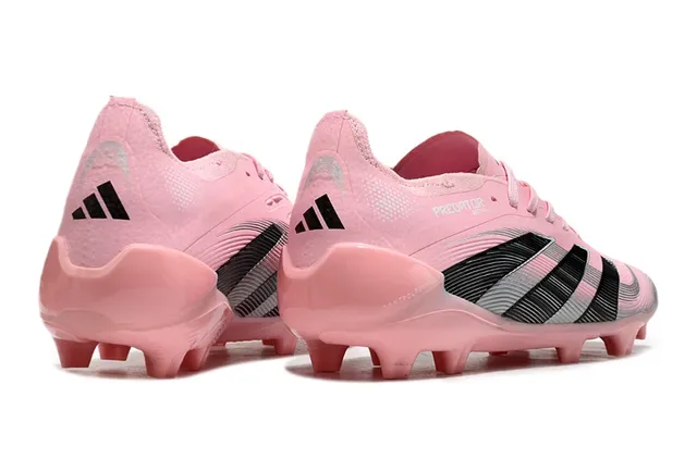 Adidas Predator Chaussures de football à tige basse rose noir lacets asymétriques terrain ferme 5