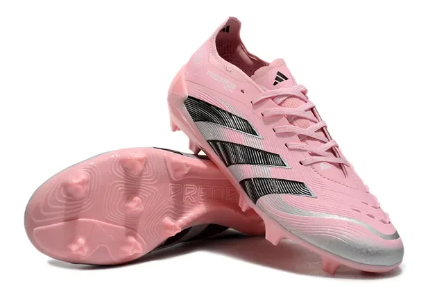 Adidas Predator Chaussures de football à tige basse rose noir lacets asymétriques terrain ferme 6