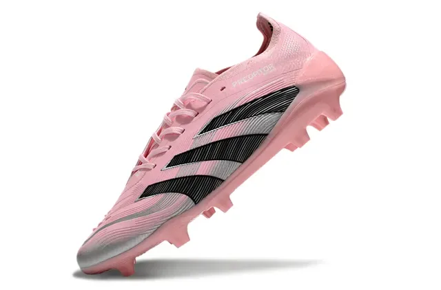 Adidas Predator Chaussures de football à tige basse rose noir lacets asymétriques terrain ferme 7
