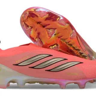 Adidas Predator Pink Orange Sock-Fit Upper Iridescent Translucent Sole Firm-Ground Soccer Shoes
