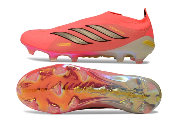 Adidas Predator Chuteira rosa laranja, upper sock-fit, sola iridescente translúcida, solo firme 5