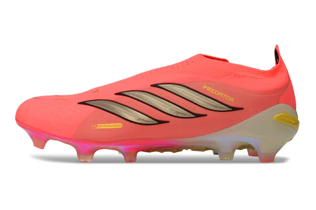 Adidas Predator Chuteira rosa laranja, upper sock-fit, sola iridescente translúcida, solo firme 8