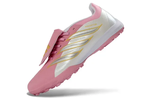 Adidas Predator Chaussures de football turf rose blanc semelle supérieure synthétique fermeture par sangle sans lacets 12