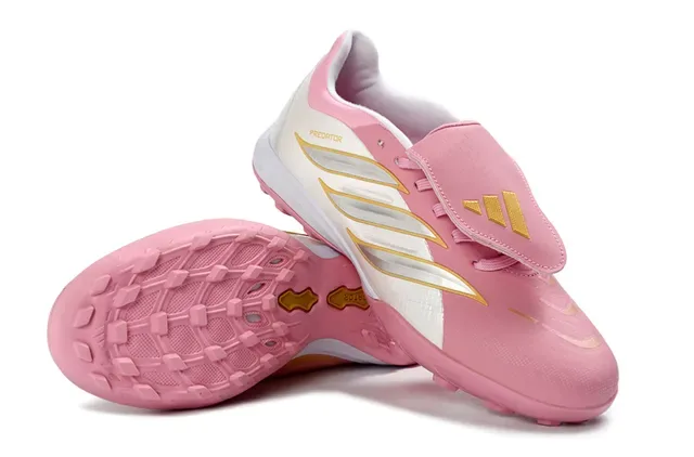 Adidas Predator Chaussures de football turf rose blanc semelle supérieure synthétique fermeture par sangle sans lacets 13