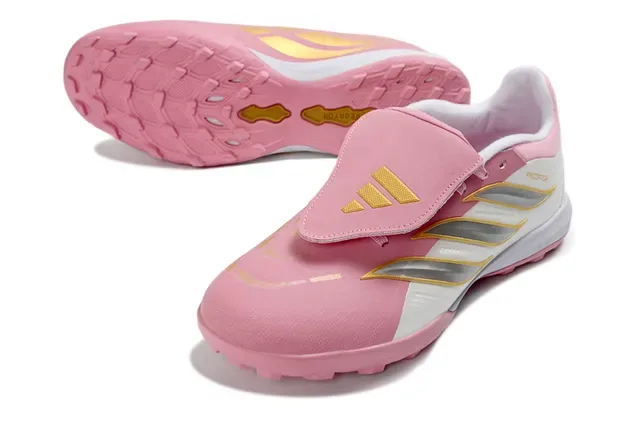 Adidas Predator Chaussures de football turf rose blanc semelle supérieure synthétique fermeture par sangle sans lacets 14