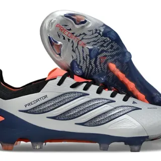 Adidas Predator Silver Navy Asymmetrical Lacing Textured Synthetic Upper Firm-Ground Soccer Shoes