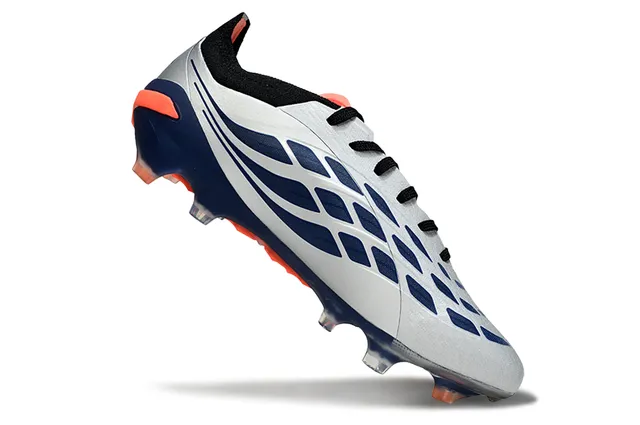 Adidas Predator Silver Navy Asymmetrical Lacing Textured Synthetic Upper Firm-Ground Soccer Shoes 2