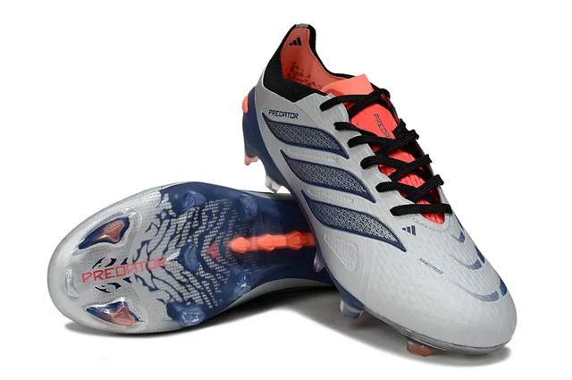 Adidas Predator Silver Navy Asymmetrical Lacing Textured Synthetic Upper Firm-Ground Soccer Shoes 4