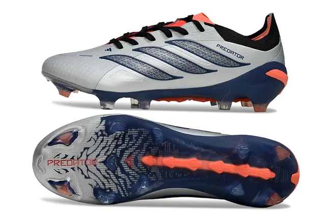 Adidas Predator Silver Navy Asymmetrical Lacing Textured Synthetic Upper Firm-Ground Soccer Shoes 6