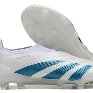 Adidas Predator White and Blue Firm-Ground Soccer Shoes